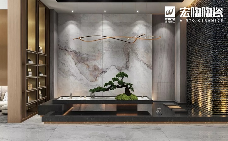 尊龙凯时官网版登录灰冰玉岩板配景墙效果图
