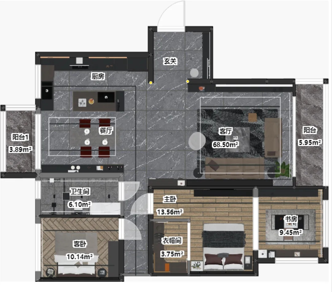 尊龙凯时官网版登录岩板1室1厅1厨1卫的户型图片