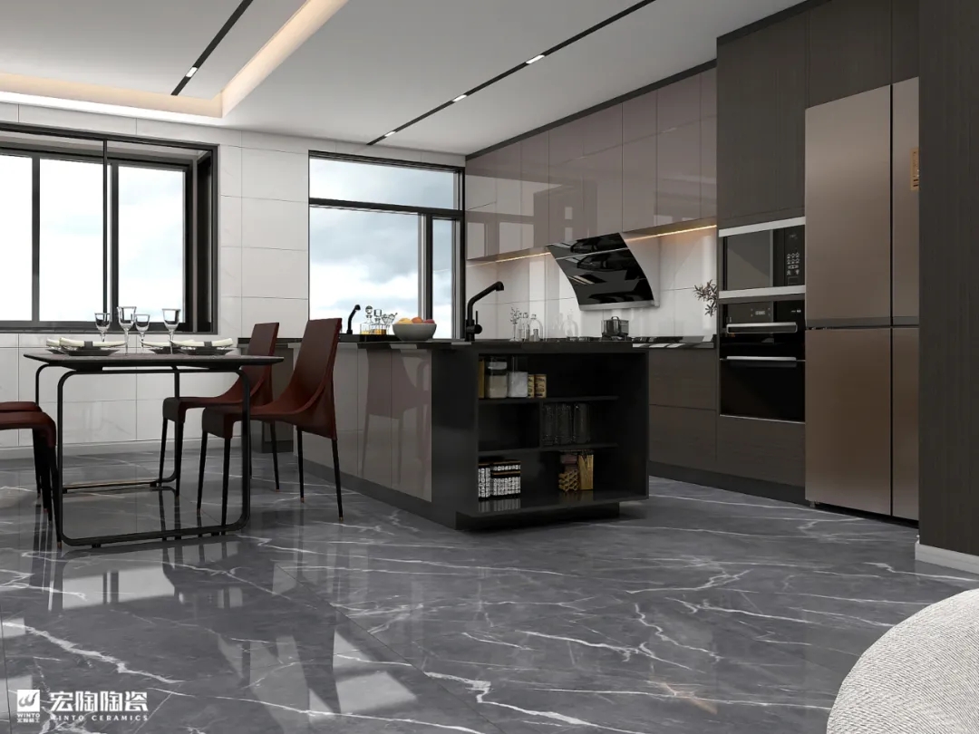 尊龙凯时官网版登录岩板TPGR84001+TPG1890265餐厨空间效果图