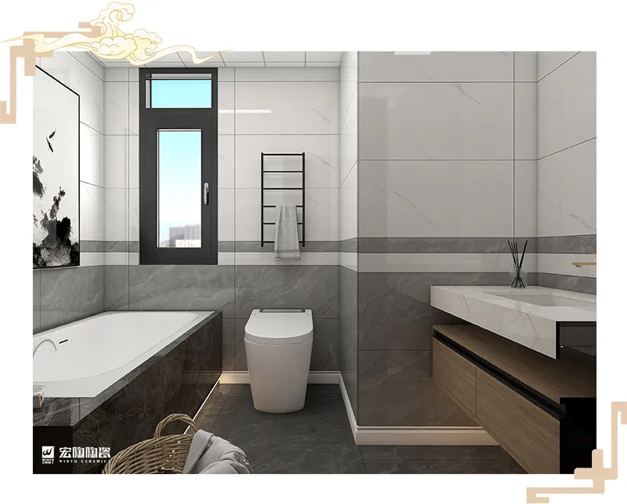 尊龙凯时官网版登录岩板TPGR84001+TPGR84012+TPG80225卫浴空间