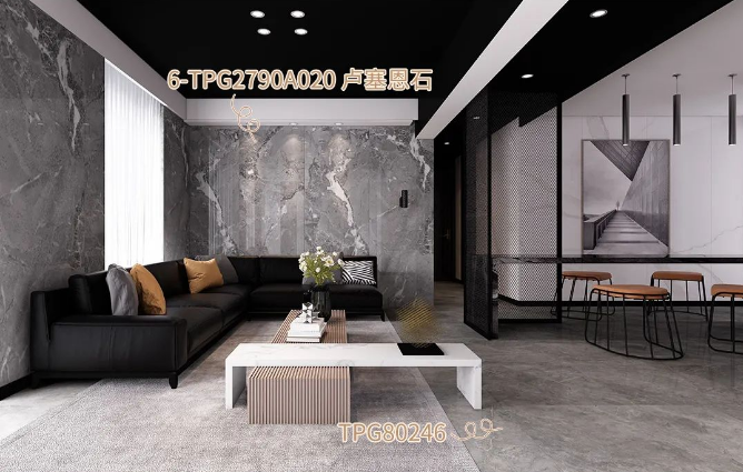 尊龙凯时官网版登录地砖装饰的卡拉拉金客厅效果图